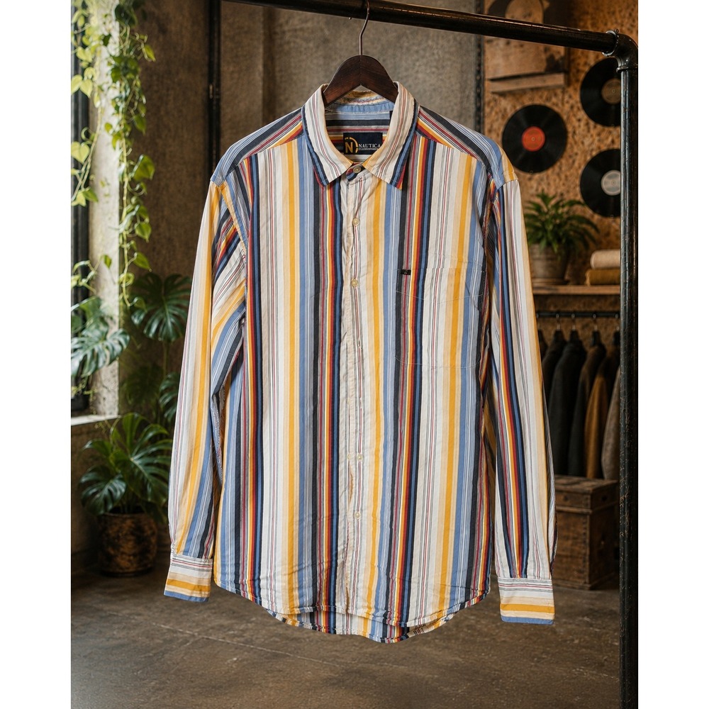 Y2K 00s NAUTICA Classic Fit Small Multicolor Stripe Shirt VINTAGE